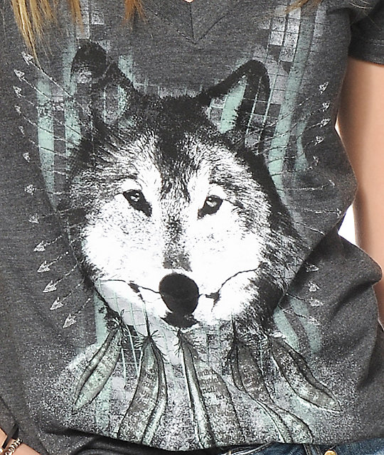 Empyre Dream Catcher Wolf Charcoal V-Neck T-Shirt | Zumiez