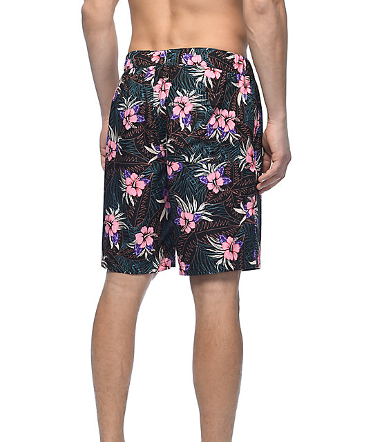 Empyre Dubtub Dark Floral Elastic Waist Board Shorts | Zumiez