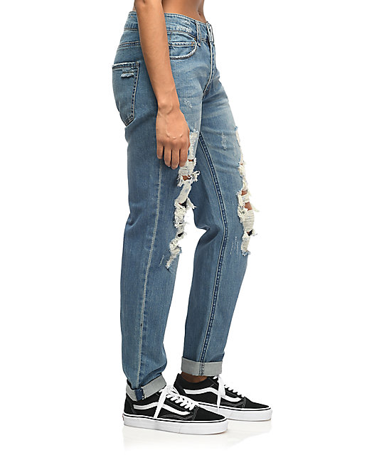 Empyre Easton Jeans Rotos Relejados En Azul Zumiez