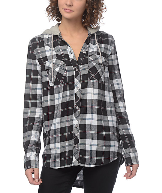 black and white hooded flannel