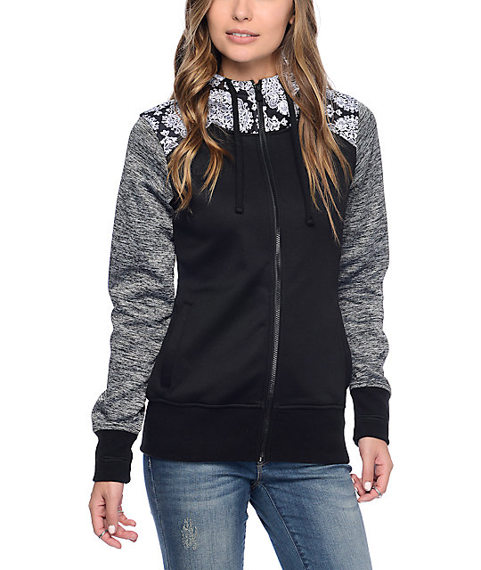 Empyre Elice Black, Grey & Floral Tech Fleece Hoodie | Zumiez