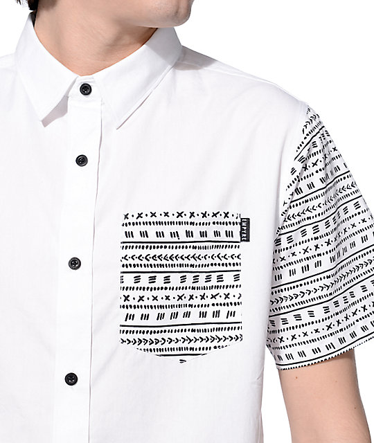 Empyre Fields Tribal Sleeve White Button Up Shirt | Zumiez