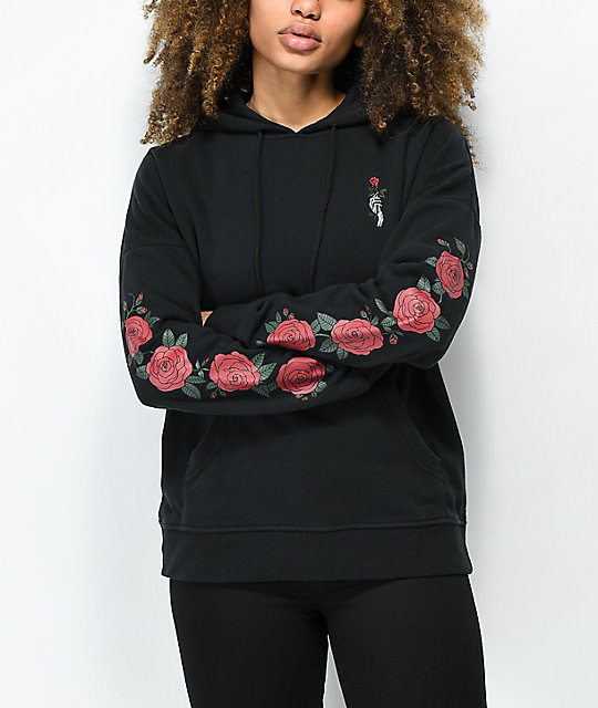 black sweatshirt with roses