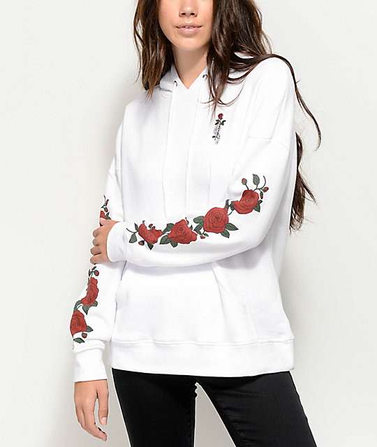 hoodie with roses on sleeves and hood