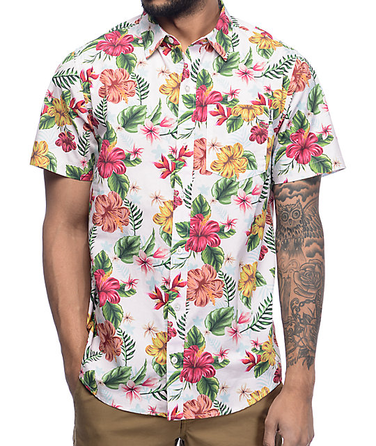 Empyre Fredrico Pink Tropical Short Sleeve Button Up Shirt | Zumiez
