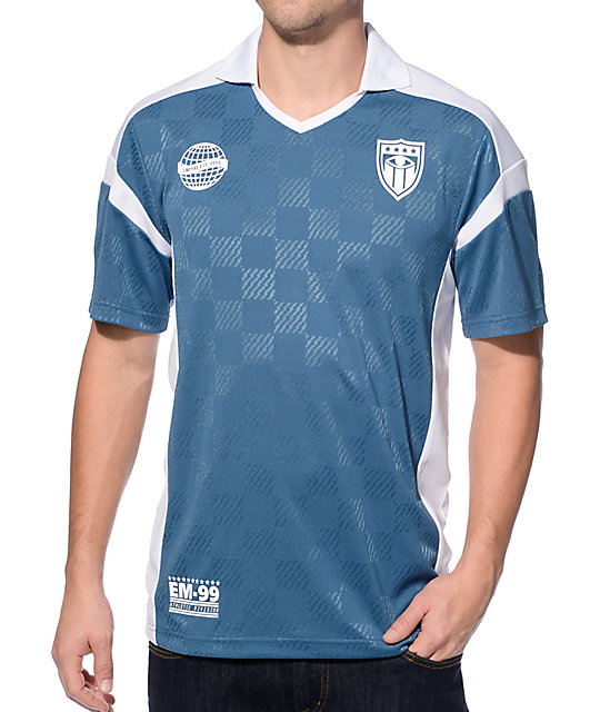 blue and white soccer jersey