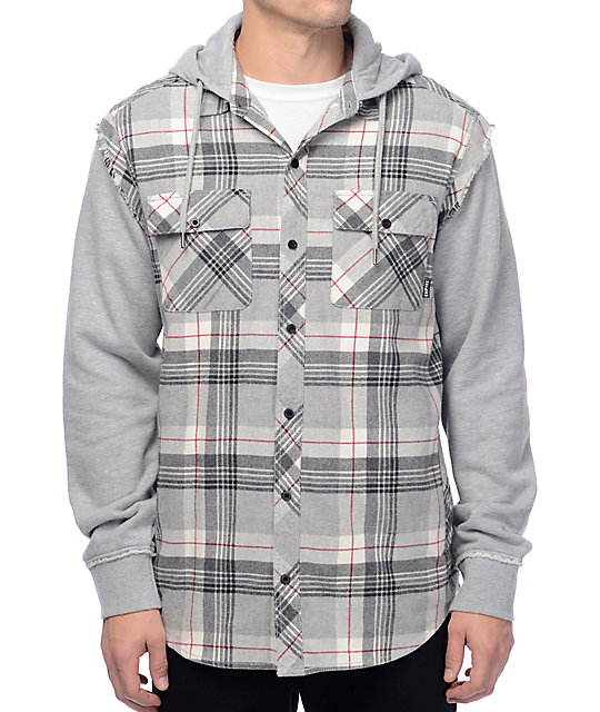 red flannel with grey hoodie