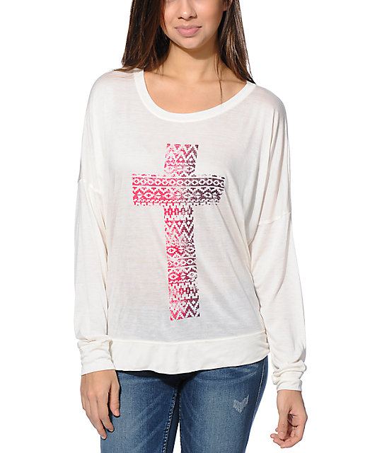 Empyre Kaden Cross Vanilla White Long Sleeve Dolman Top | Zumiez