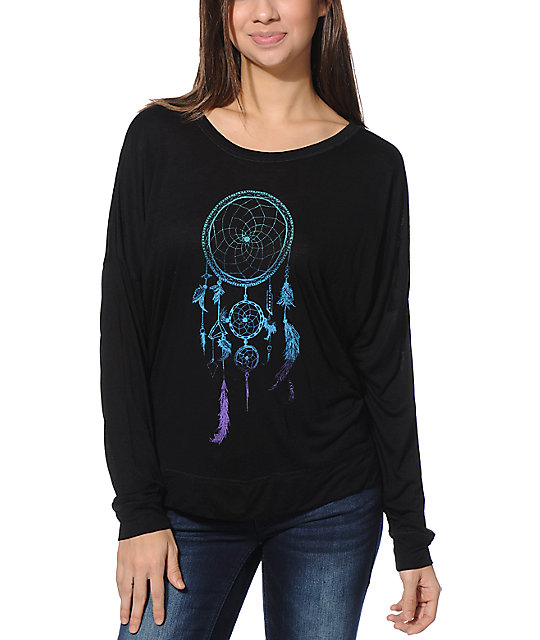 Empyre Kaden Dream Catcher Black Long Sleeve Dolman Top | Zumiez