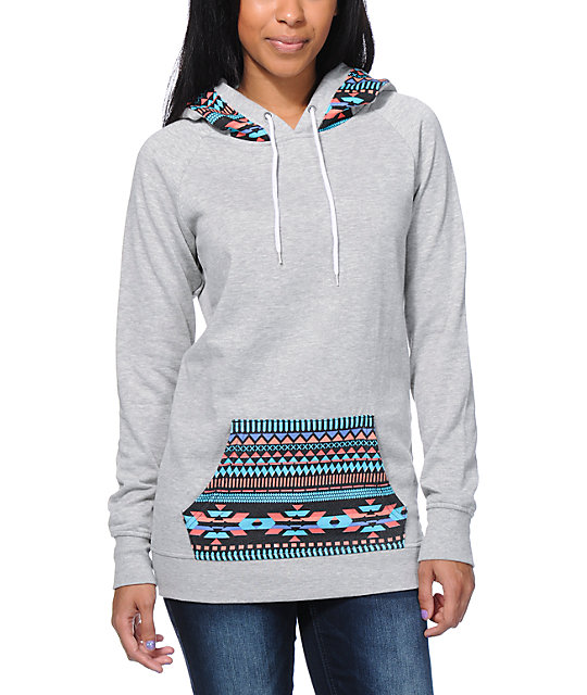 Empyre Long Beach Tribal Print Grey Pullover Hoodie | Zumiez