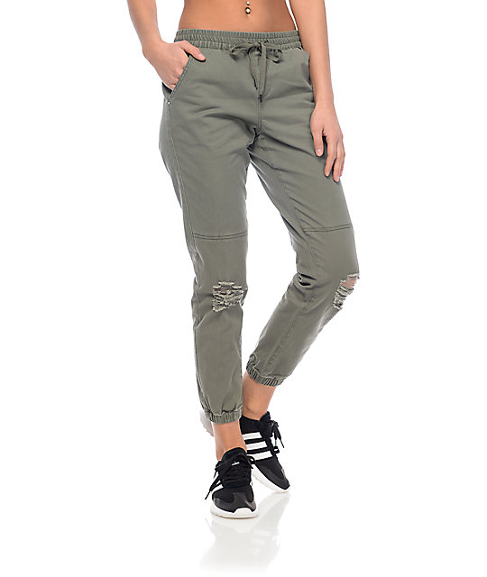 olive twill joggers