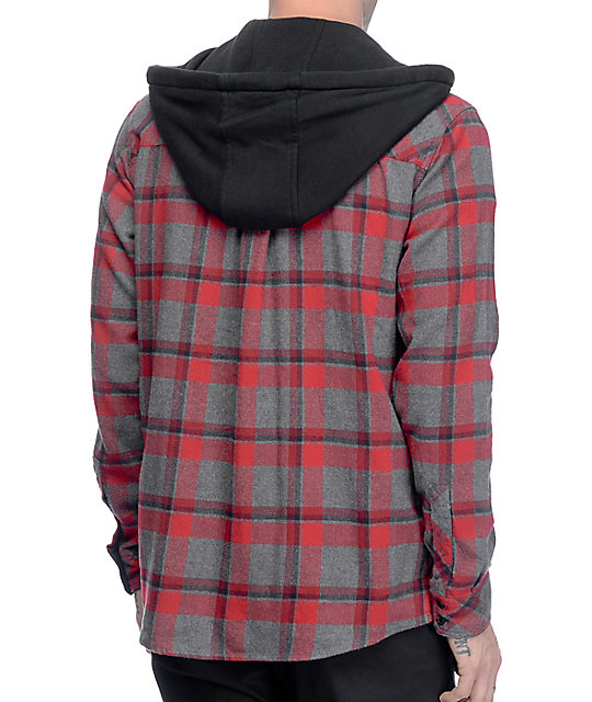 red flannel with grey hoodie