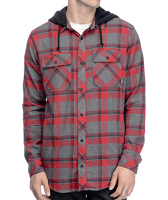 red and black hooded flannel