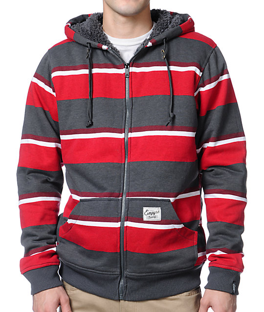 Empyre Mission Grey & Red Striped Zip Up Hoodie