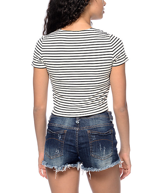 Empyre Oslo Black & White Stripe Crop T-Shirt | Zumiez