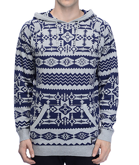 Empyre Outlaw Navy & Grey Print Hooded Sweater | Zumiez