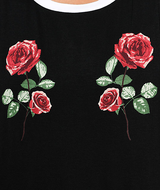 Empyre Paulie Roses Black & White Ringer T-Shirt | Zumiez