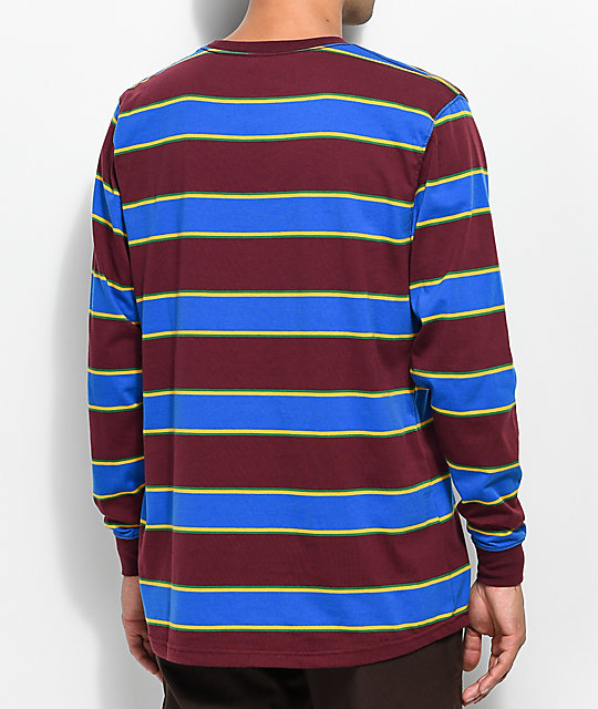 Empyre Recon Burgundy, Blue, Green & Yellow Striped Long Sleeve T-Shirt ...