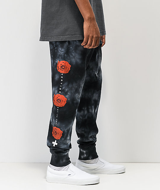 red and black tie dye sweatpants