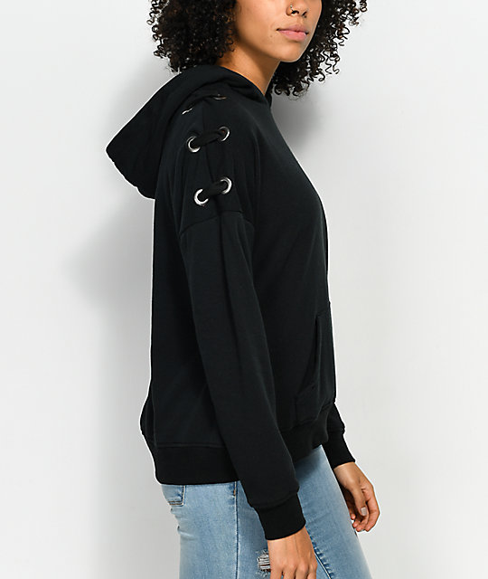 black lace up hoodie