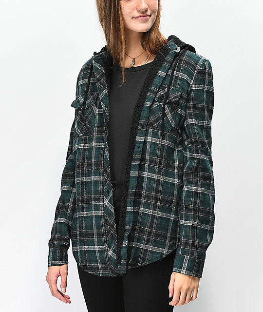 women's fleece lined flannel hoodie