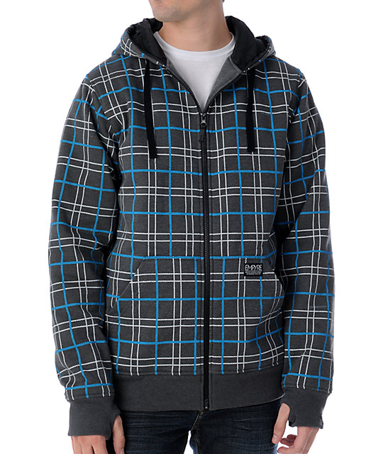 Empyre Stealth Grey & Blue Plaid Hoodie at Zumiez : PDP