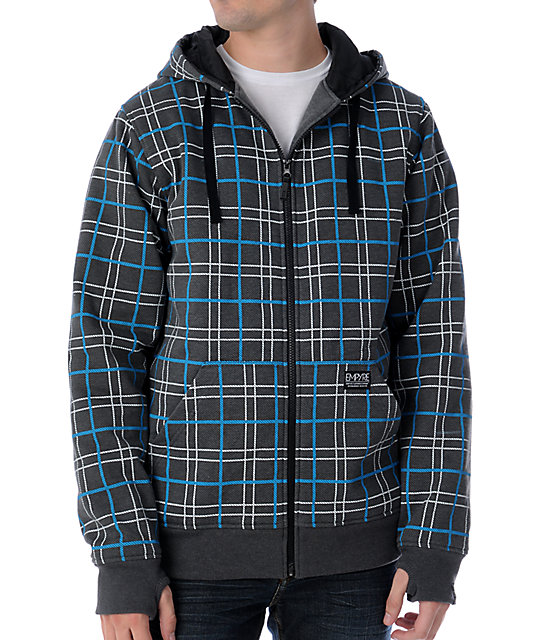 Empyre Stealth Grey & Blue Plaid Hoodie at Zumiez : PDP