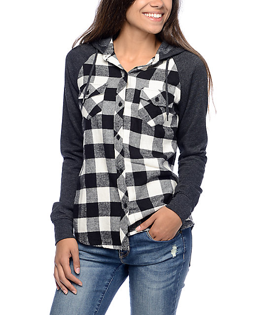 Empyre Sycamore Black & White Plaid Hooded Flannel Shirt | Zumiez