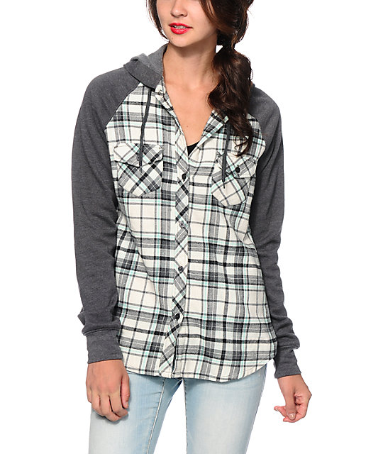 Empyre Sycamore Mint & Charcoal Hooded Flannel