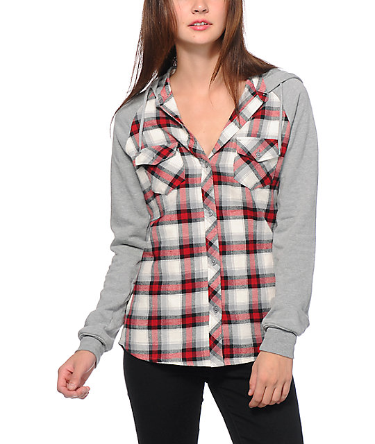 grey hooded flannel