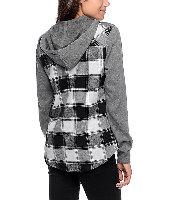 Empyre Vera Grey Plaid Hooded Flannel Shirt | Zumiez