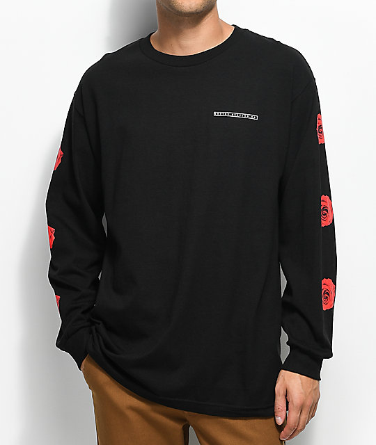 black sweatshirt with roses on sleeves