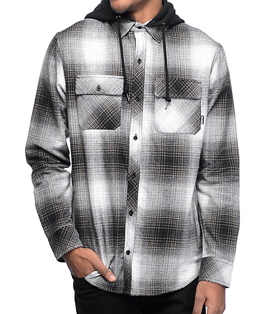 black and white hooded flannel