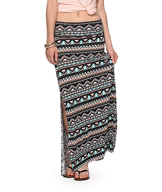 Empyre Yasmin Multicolor Tribal Print Maxi Skirt | Zumiez