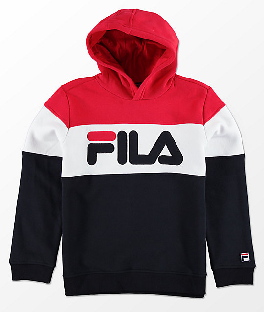 FILA Boys Color Blocked Red%2C White & Blue Hoodie _287651 front US