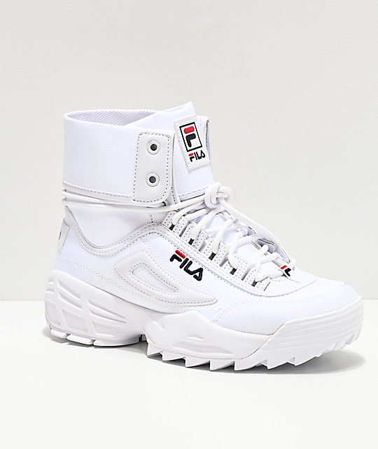 all white high top filas