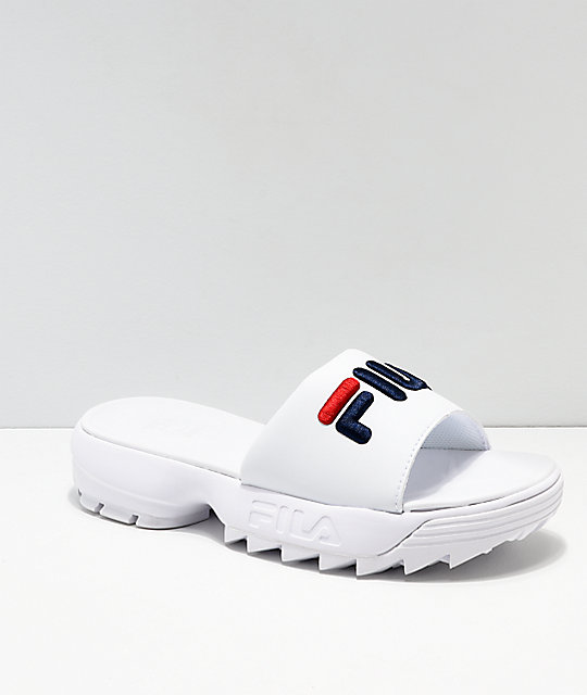 fila disruptor bold white slide sandals