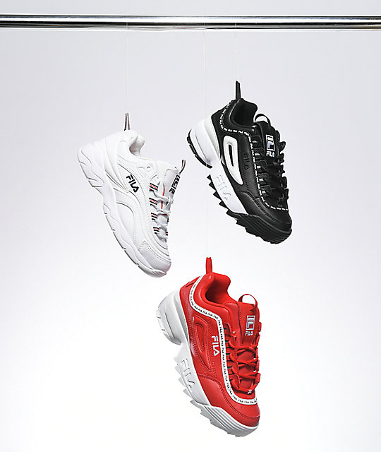 FILA Disruptor II Logo Taping Red Shoes FILA Disruptor II Logo Taping Red Shoes