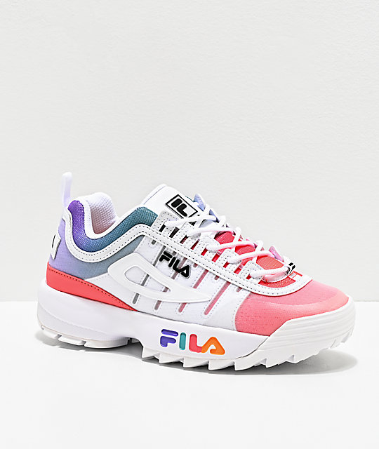 white and pink filas