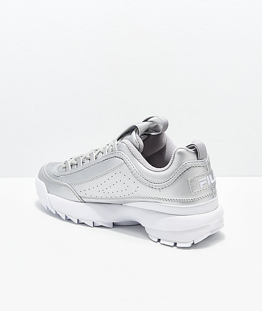 fila disruptor ii iridescent silver & white shoes