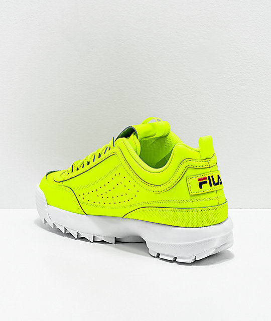 FILA Men�s Disruptor II Neon Safety Yellow &amp; White Shoes