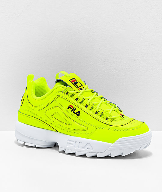 FILA Men�s Disruptor II Neon Safety Yellow &amp; White Shoes