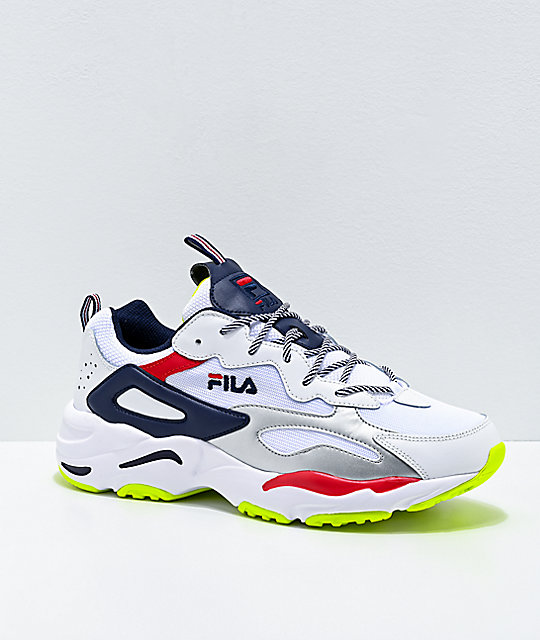 FILA Ray Tracer zapatos en blanco, azul marino y amarillo para hombres FILA Ray Tracer zapatos en blanco, azul marino y amarillo para hombres