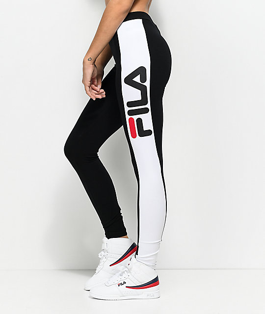 FILA Side Stripe Black & White Leggings | Zumiez