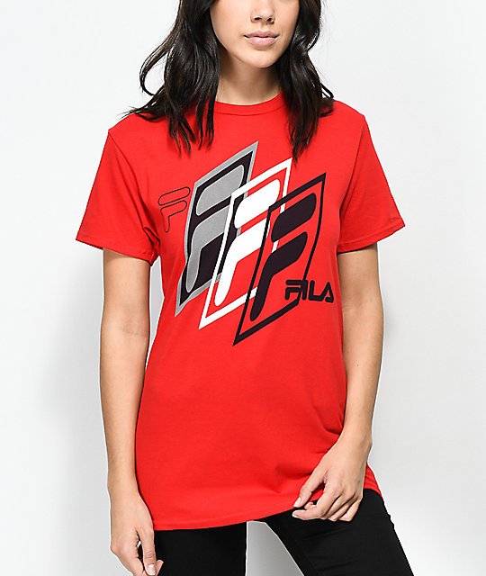 red black and white fila shirt