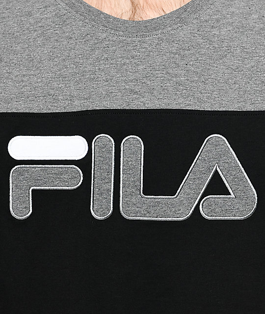 FILA Tag Logo Black & Grey T-Shirt | Zumiez