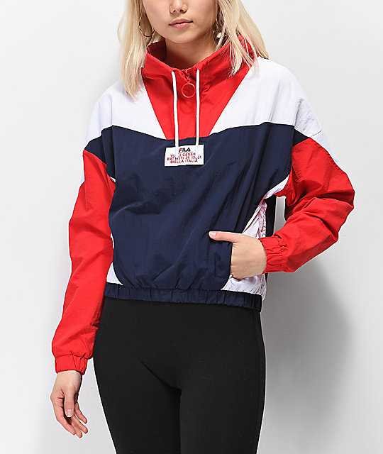 FILA Tessa Blue & Red Funnel Neck Windbreaker Jacket FILA Tessa Blue & Red Funnel Neck Windbreaker Jacket