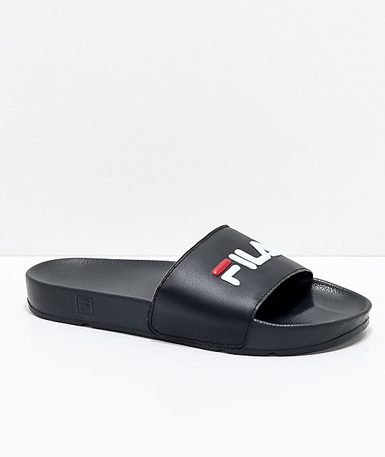 FILA Womens Drifter Black, Red & White Slide Sandals | Zumiez