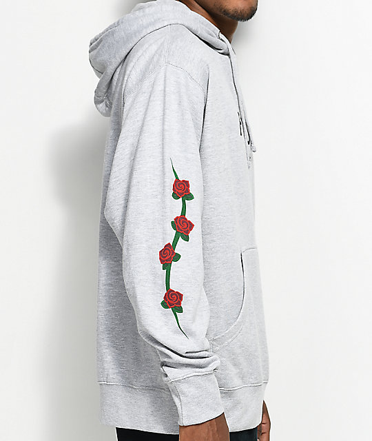 grey hoodie with roses