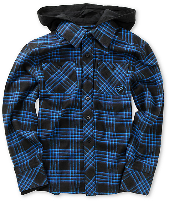 blue flannel jacket with hood